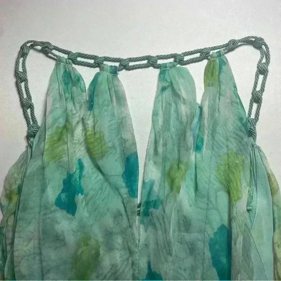 90s y2k Slip Dress Ruffle 44 10 Chiffon Cutout Floral Cocktail ALBERTA FERRETTI - Picture 11 of 14